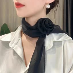 Fashion Luxury Chiffon Scarf Elegant Trendy Floral Scarf Shawl Versatile Detachable Rose Decor Neck Scarf For Women Girls Gifts