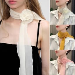 Fashion Luxury Chiffon Scarf Elegant Trendy Floral Scarf Shawl Versatile Detachable Rose Decor Neck Scarf For Women Girls Gifts