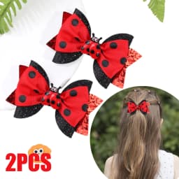 2Pcs Cute Insect Bowknot Hair Clips For Girls Kids Red Novelty Fashion Cotton Dots Braids Headdress Hairpicks Accessories