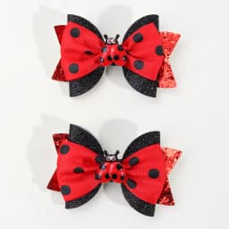 2Pcs Cute Insect Bowknot Hair Clips For Girls Kids Red Novelty Fashion Cotton Dots Braids Headdress Hairpicks Accessories