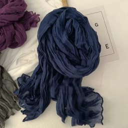 VREOVOR Solid Color Hand Feel Scarf Retro Autumn Winter New Pleated Green Thin Strip Shawl Men's Women's Thermal Silk