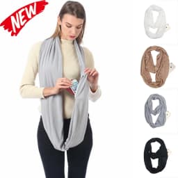 Women Infinity Loop Scarf with Hidden Zipper Pocket Travel Scarf Solid Color Neck Wrap Suitable for Daily Traveling Storage