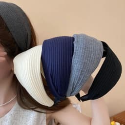 Solid Color Wide Edge Striped Yarn Headband High Head French Style Gentle Hair Accessory for Women Popular Internet Celebrity Lo