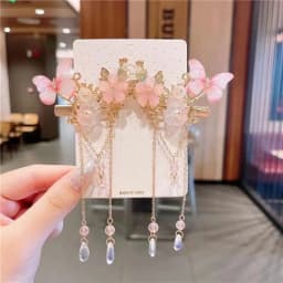 Chinese Style Flower Hair Clips Elegant Exquisite Butterfly Petal Tassel Hairpin For Girls Hanfu Jewelry Hair Accessories 1 Pair