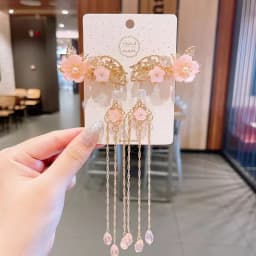 Chinese Style Flower Hair Clips Elegant Exquisite Butterfly Petal Tassel Hairpin For Girls Hanfu Jewelry Hair Accessories 1 Pair