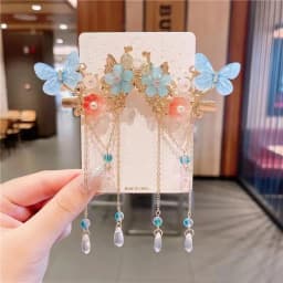 Chinese Style Flower Hair Clips Elegant Exquisite Butterfly Petal Tassel Hairpin For Girls Hanfu Jewelry Hair Accessories 1 Pair