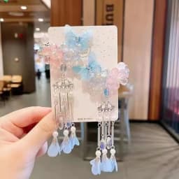Chinese Style Flower Hair Clips Elegant Exquisite Butterfly Petal Tassel Hairpin For Girls Hanfu Jewelry Hair Accessories 1 Pair