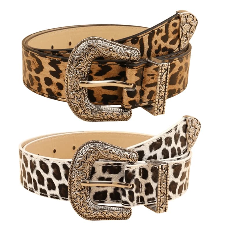 Gothic Retro Women's Belt Fashion Casual Versatile Jeans Accessories Girdle Silver Pin Buckle Leopard Print Pu Leather Waistband