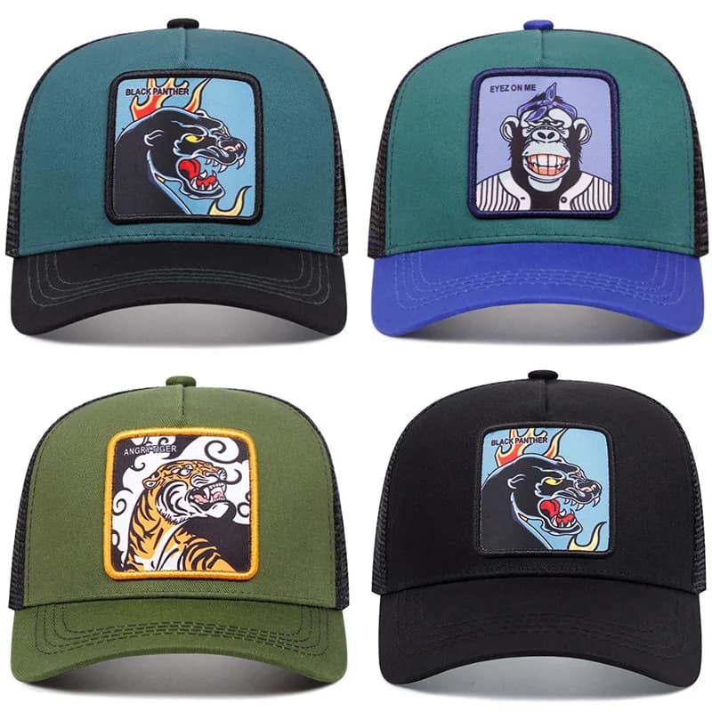 Unisex Panther Patch Embroidery Baseball Net Caps Spring Summer Outdoor Adjustable Casual Mesh Trucker Hats Casual Sunscreen Cap