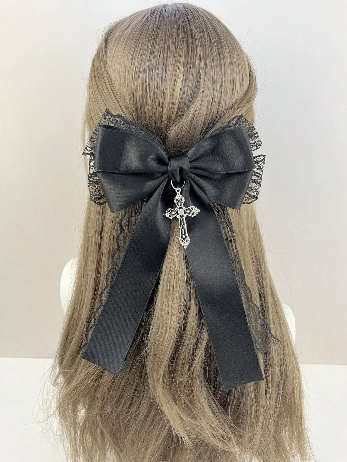 Ladies' black lace bow hair accessory hair clip Gothic cross with dark style