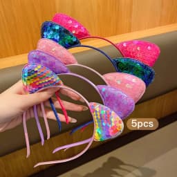 5 Colors Sequin Cat Ear Headband, Sweet Cute Hairband Daily Casual Sweet Hair Accessories for Women Girls