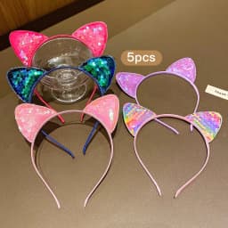 5 Colors Sequin Cat Ear Headband, Sweet Cute Hairband Daily Casual Sweet Hair Accessories for Women Girls