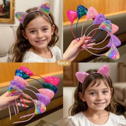 5 Colors Sequin Cat Ear Headband, Sweet Cute Hairband Daily Casual Sweet Hair Accessories for Women Girls