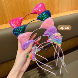 5 Colors Sequin Cat Ear Headband, Sweet Cute Hairband Daily Casual Sweet Hair Accessories for Women Girls