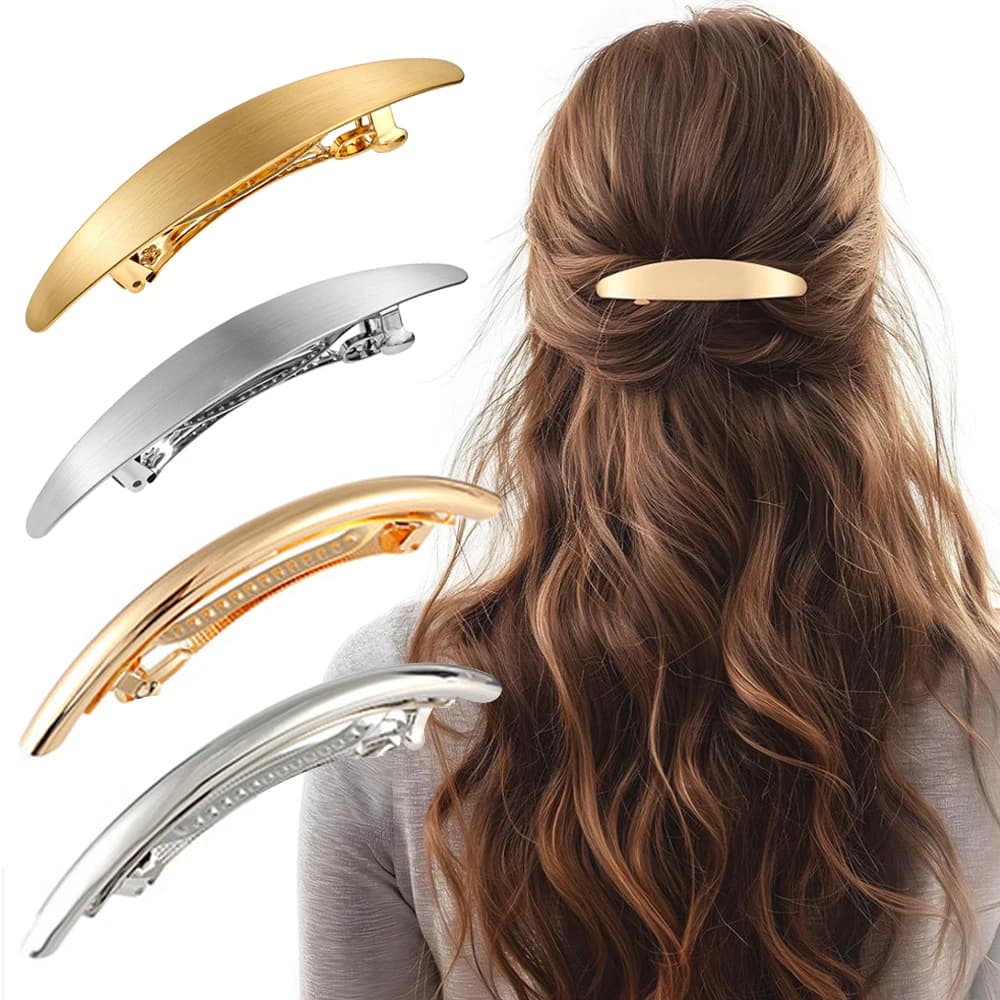 Simple Oval Shaped Barrettes Gold Silver Color Metal Spring Hair Clip French Styles Hairpins For Women Lady Decorative