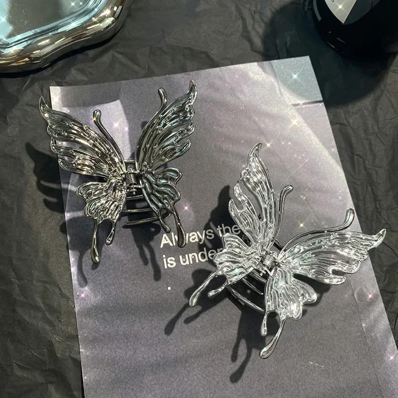 Large Butterfly Hair Clamps Claw Clips for Women Pleated Silver Color Cross Geometric Hairpins Fashion Barrette Headdress A-