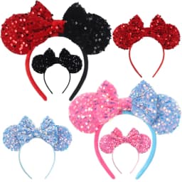 Disney Red and Black Color Mickey Mouse Ear Headband for Adults Colorful Scales Sequins Bows Hairbands Women Hair Accessories