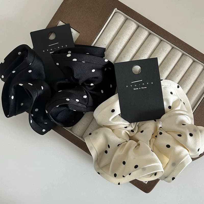 Korean Big Dot Scrunchies For Girls Elastic Hair Rubber Bands Women Large Hair Tie Black Hair Ring Rope Hairbands Headdress