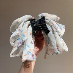 Cute Floral Bow Tie Ponytail Claw Clip, Half-Up Hair Accessory for the Back of the Head