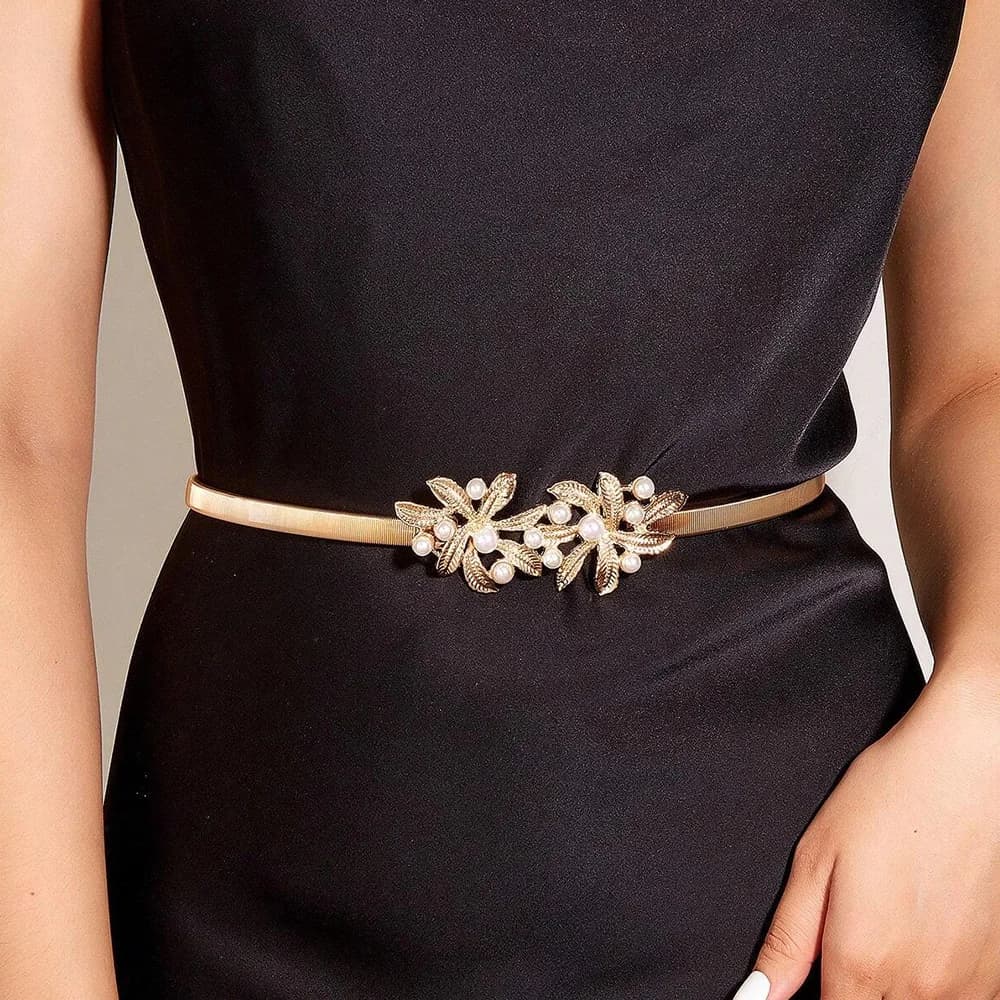 Fashion Waist Gold Chain Belt Female Pearl Elastic Silver Metal Belts for Women Designer Y2K Western Elastic Waistband Luxury