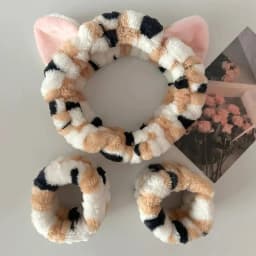 Cute Cat Ear Plush Headband Set Cartoon Cat Ear Plush Headband and Wristband Set Cute Animal Cat Ear Plush Headband Super Adorab
