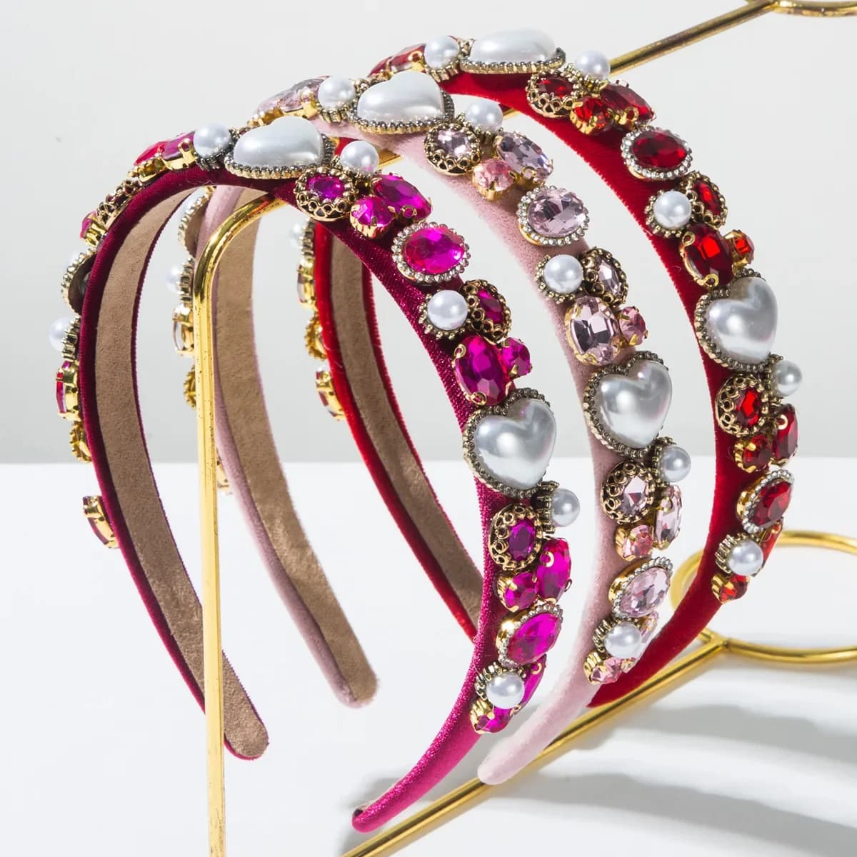 Pink Valentine's Day Baroque Full Diamond Love Pearl Versatile Headband Party Holiday Hair Accessories Girl