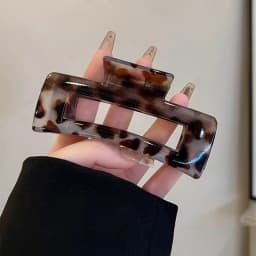 Leopard Print Large Square Hollowed Acrylic Crab Hair Clip Back Head Updo Temperament Simple Shark Clip New Vintage Accessories