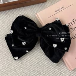 Luxury Bow Love Rhinestone Hairpins Fashion Black Velvet Large HairClips for Women Girls Sweet Temperament Barrettes Headdress