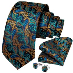 Teal Green Solid Paisley Wedding Tie For Men Fashion Design Quality Hanky Cufflink Men Gift Necktie Set