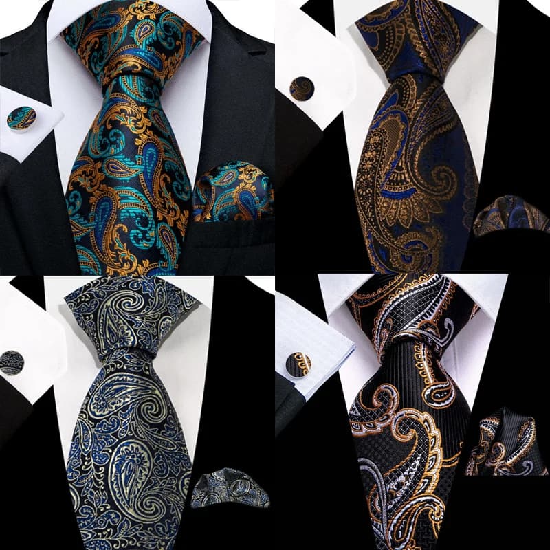 Teal Green Solid Paisley Wedding Tie For Men Fashion Design Quality Hanky Cufflink Men Gift Necktie Set