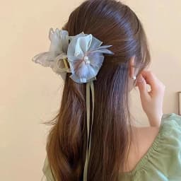 Neo Chinese Style Green Bow Butterfly Hair Claws Clips For Women Imitation Pearl Ribbon Tassel Grips Acrylic Shark Clip A-15