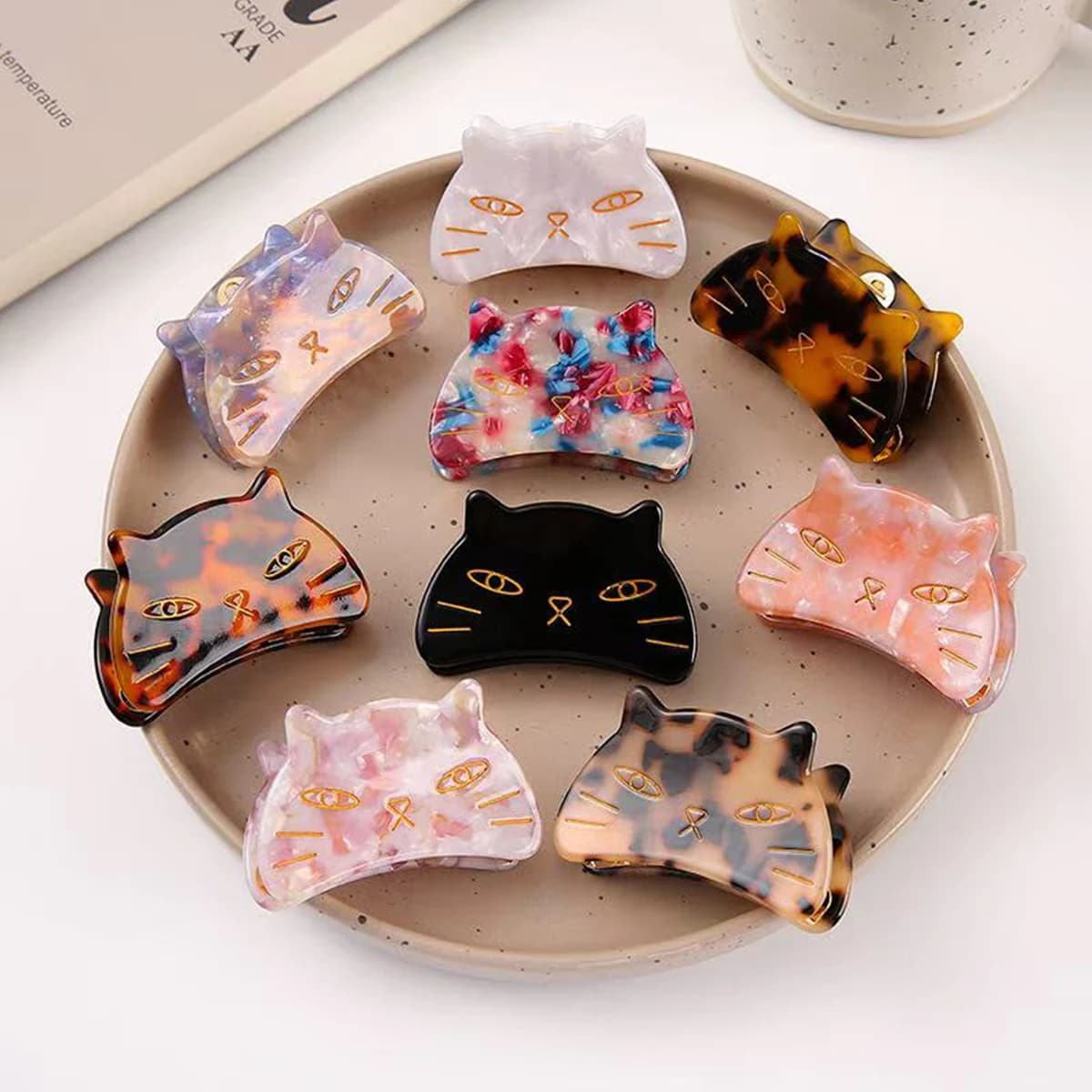 1pc elegant acetate cat grab clip metal tooth hairpin, ladies back of the head disc hair gripper, cute sweet hair scratch