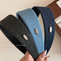 Sweet and Cool Denim Silver Small Round Label Light Blue Thin Headband Women's Daily New Retro Niche Advanced Face Wash Headband