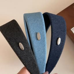 Sweet and Cool Denim Silver Small Round Label Light Blue Thin Headband Women's Daily New Retro Niche Advanced Face Wash Headband