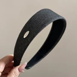 Sweet and Cool Denim Silver Small Round Label Light Blue Thin Headband Women's Daily New Retro Niche Advanced Face Wash Headband
