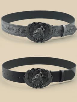 Men Vintage Western Wolf Buckle Streetwear Casual Pu Leather Belt