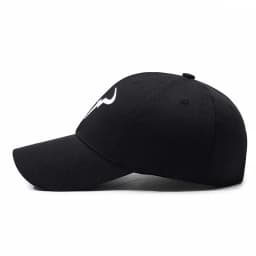 Stylish Black Baseball Cap with Unique White Bull - Horn - like Logo, Ideal for Everyday Wear and Outdoor Activities