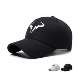 Stylish Black Baseball Cap with Unique White Bull - Horn - like Logo, Ideal for Everyday Wear and Outdoor Activities