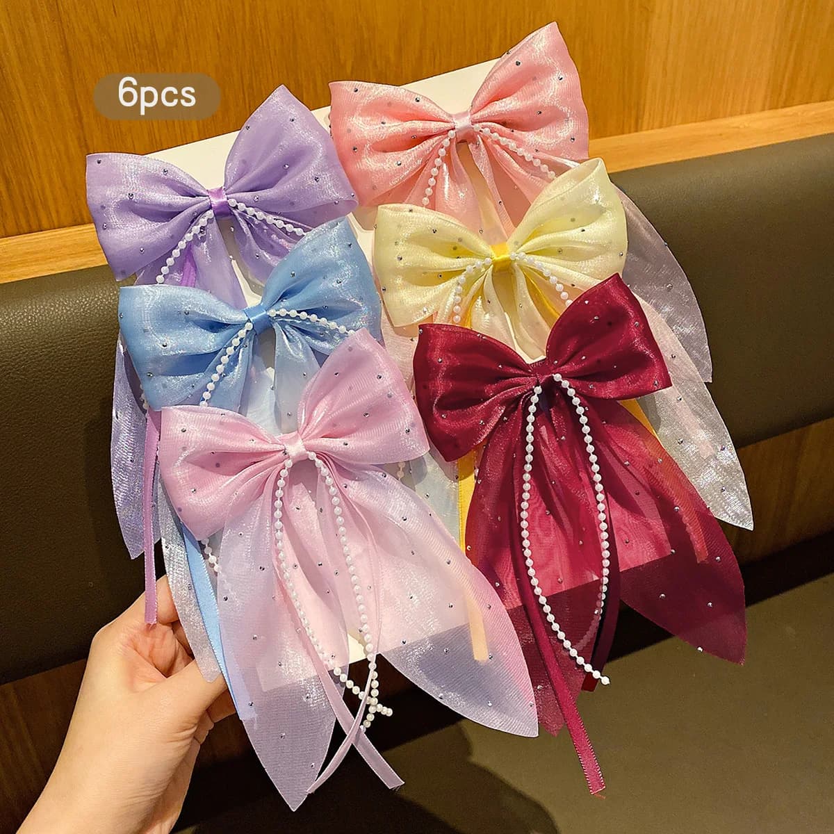6 colorful sweet and stylish fabric bow hair clips, fashionable hair accessories suitable for daily use