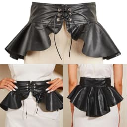 Black Wide Corset Belt Dress Decorative Slimming Belt Layered Swallow Tail Waist Seal Lace-up PU Leather Waistband