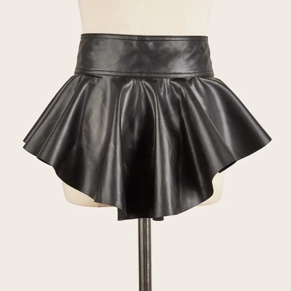 Black Wide Corset Belt Dress Decorative Slimming Belt Layered Swallow Tail Waist Seal Lace-up PU Leather Waistband
