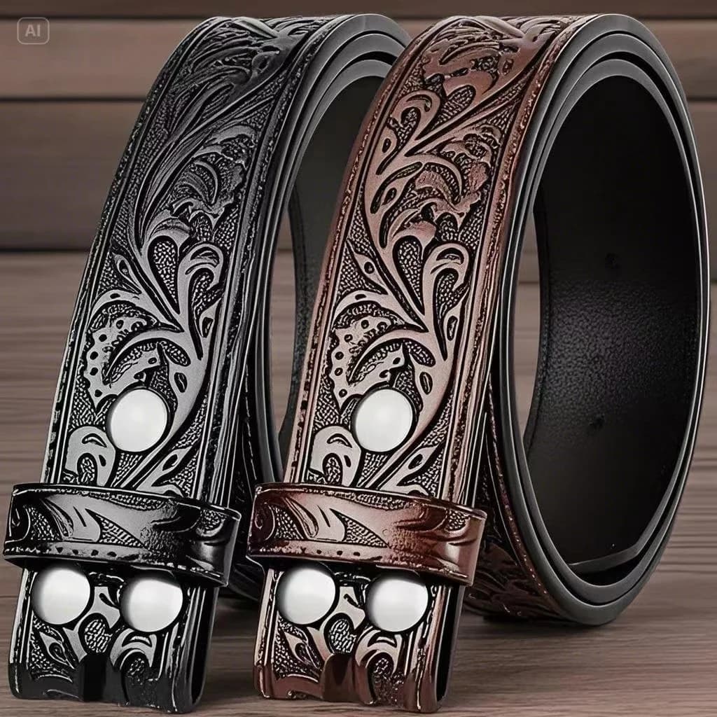 Genuine Leather retro men's and women's belt embossed pure cowhide retro nostalgic belts for women versatile jeans Western style