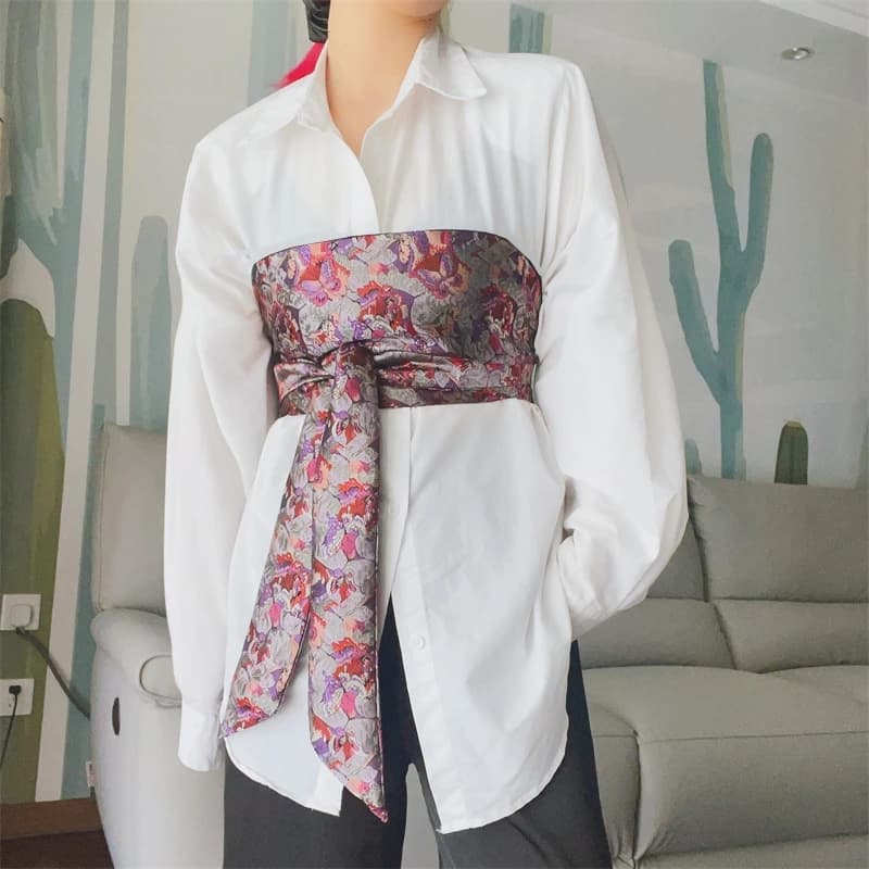 1Pc Japanese Haori Kimono Yukata Obi Belt Decor Brocade Jacquard Fabric Waistband Shirt Dress Decor Chest Wrapped Cummerbunds