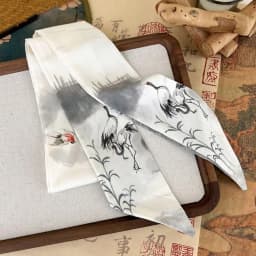 Retro Long Ink Painting Silk Scarf Minimalist Style Ribbon Long Silk Scarf Hair Rope Neckerchief Ribbon Headband Lady