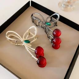 1pc Korean Sweet Cherry Bow Grab Clip Small Fresh Hairpin Shark Clip Hair Clip Simple Style Hair Clip Hair Accessories