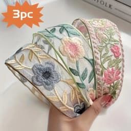 1/3pcs Elegant Chiffon Embroidery Flower Hairband – Sweet Floral Headband Turban Hoop for Women Fashion Hair Accessories