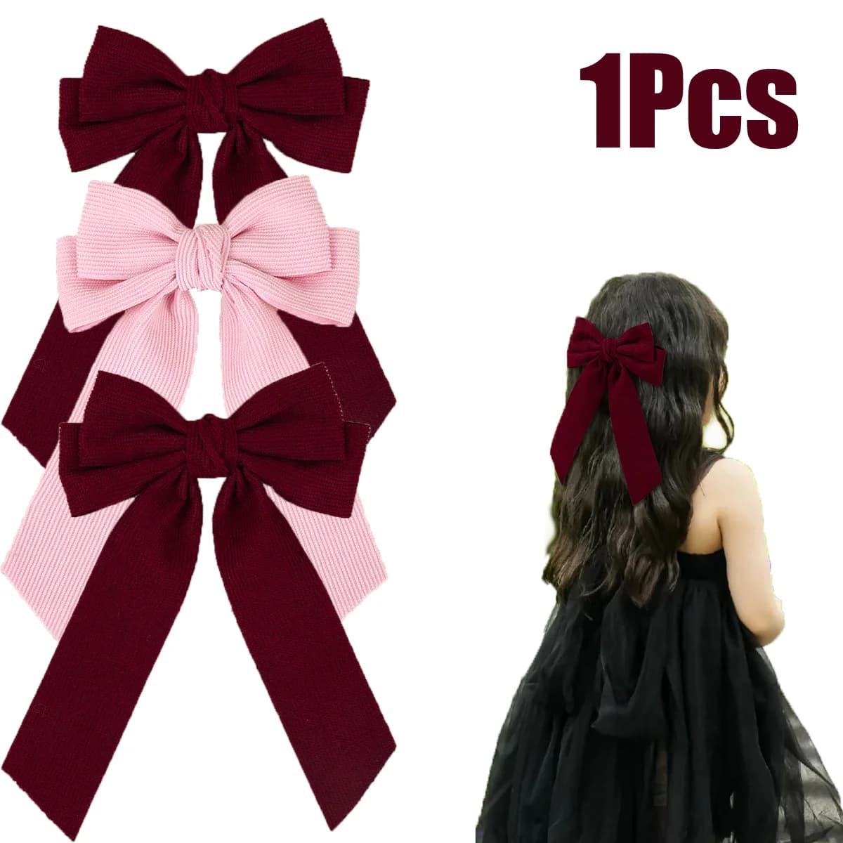 Corduroy Big Bow Hair Clip Long Ribbon Tail Back Head Bowknot Barrette Elegant Vintage Hair Headwear Accessories For Girls Women