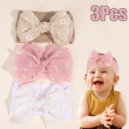 3Pcs Baby Wide Elastic Headband Infant Large Bow Head Band Flower Print Soft Stretchy Wide Hairband For Toddler Hair Accessories