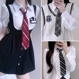 JK Ties Women Casual Striped Lazy Tie Brown Navy Red Polyester Neckties Handmade Lazy Tie Shirt Uniform Knot Free Short Cravat