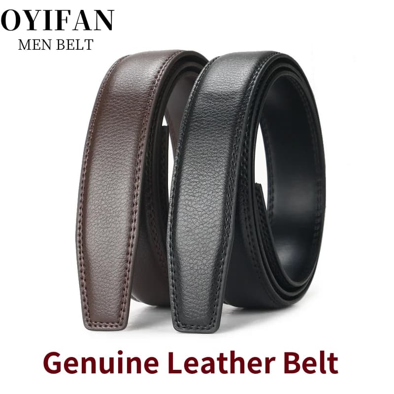 Men's Automatic Ratchet Belt Replacement Belt 3.5cm Genuine Leather Belt without Buckle for 4cm Automatic Buckle Combo Belt